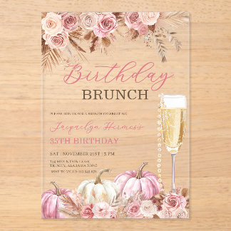 Modern Pink Boho Pumpkin Autumn Birthday Brunch  アクリル招待状