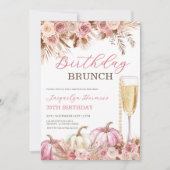 Modern Pink Boho Pumpkin Autumn Birthday Brunch  招待状 (正面)