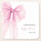Modern Pink Bow Baby Shower スクエアペーパーコースター (正面)