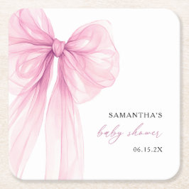 Modern Pink Bow Baby Shower  スクエアペーパーコースター