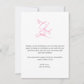 Modern Pink Bow Baby Shower Ribbon Heart サンキューカード (裏面)