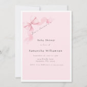 Modern Pink Bow Coquette Baby Shower 招待状 (正面)