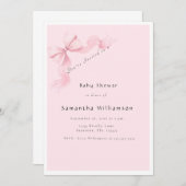 Modern Pink Bow Coquette Baby Shower 招待状 (正面/裏面)