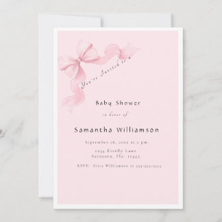 Modern Pink Bow Coquette Baby Shower 招待状