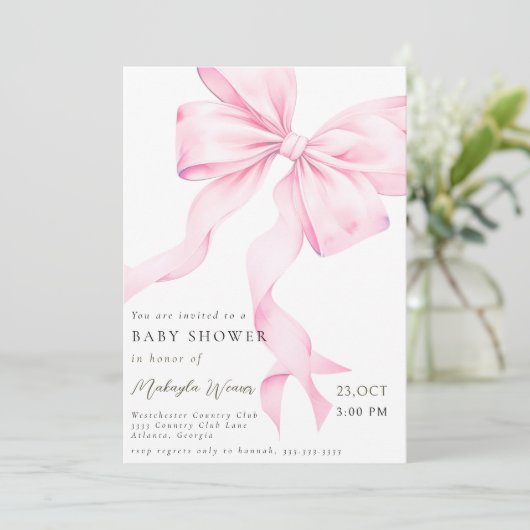 modern Pink Bow Coquette Baby Shower  招待状 (スタンド正面)