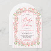 Modern Pink Bow Floral Roses Arch Baby Shower 招待状 (正面/裏面)