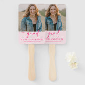 Modern Pink Bow Graduation Class of 2026 Photo ハンドファン (正面&裏面)