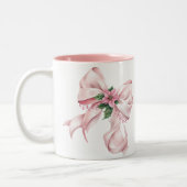 Modern Pink Bow poinsettia Christmas Name ツートーンマグカップ (左)