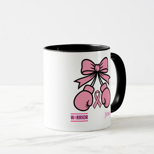 Modern Pink Breast Cancer Warrior Custom Name   マグカップ (正面右)
