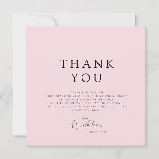 Modern Pink Bridal Shower Thank You Card 招待状 (正面)