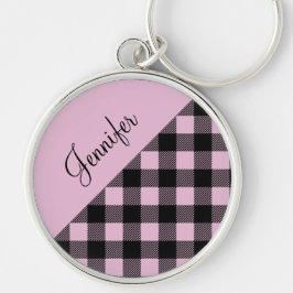 Modern Pink Buffalo Plaid Check Pattern Name キーホルダー