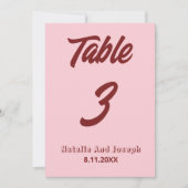 Modern Pink Burgundy Funky Wedding Table Number 招待状 (正面)