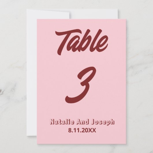 Modern Pink Burgundy Funky Wedding Table Number 招待状 (正面)