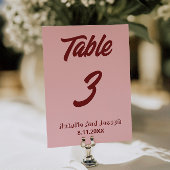 Modern Pink Burgundy Funky Wedding Table Number 招待状