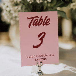 Modern Pink Burgundy Funky Wedding Table Number 招待状
