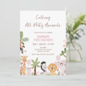 Modern Pink Calling All Party Animals Birthday 招待状 (スタンド正面)