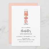 Modern Pink Champagne Bow Adult Birthday 招待状 (正面/裏面)