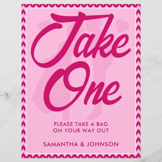 Modern Pink Chevron Take One Wedding Favor Sign (裏面)