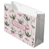Modern Pink Christmas Ornament Gift Bag ラージペーパーバッグ (正面アングル)