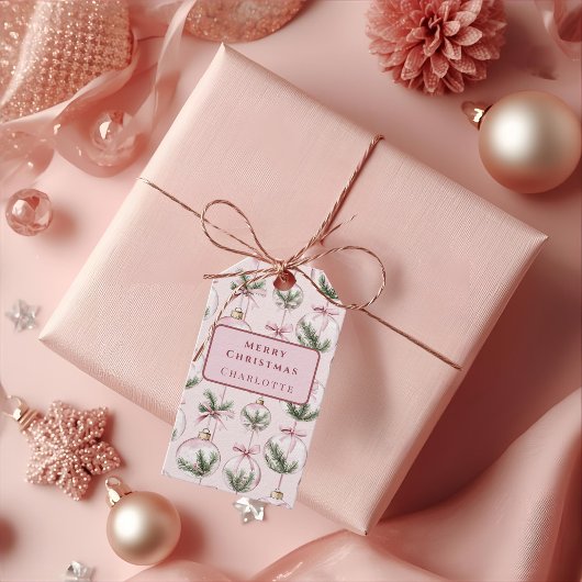 Modern Pink Christmas Ornament Gift Tag ギフトタグ