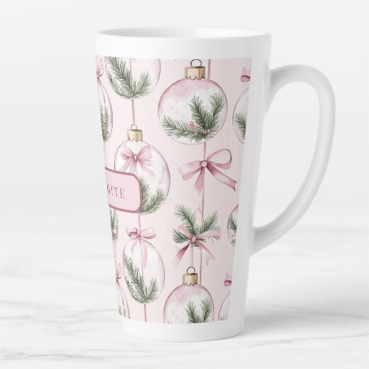 Modern Pink Christmas Ornament Personalized カフェラテマグ (右)