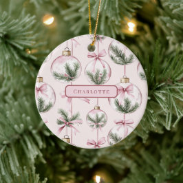 Modern Pink Christmas Ornament Personalized Gift セラミックオーナメント