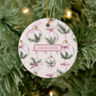 Modern Pink Christmas Ornament Personalized Gift セラミックオーナメント