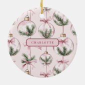 Modern Pink Christmas Ornament Personalized Gift セラミックオーナメント (裏面)