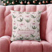 Modern Pink Christmas Ornament Personalized Pillow クッション