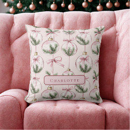 Modern Pink Christmas Ornament Personalized Pillow クッション