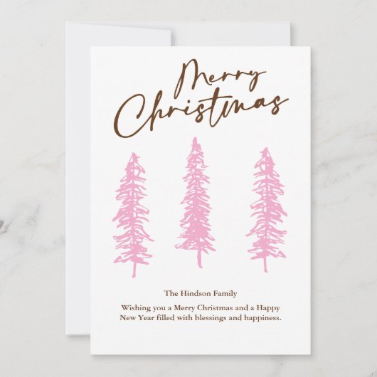 modern Pink Christmas Tree Holiday Card シーズンカード (正面)