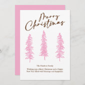 modern Pink Christmas Tree Holiday Card シーズンカード (正面/裏面)