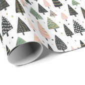 Modern Pink Christmas Tree Pattern ラッピングペーパー (ロールコーナー)