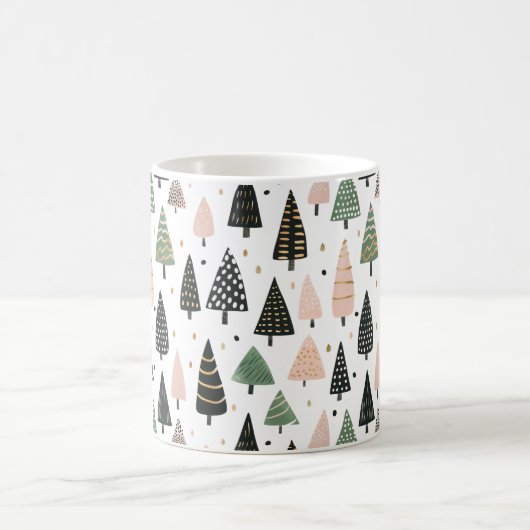 Modern Pink Christmas Tree Pattern Mug コーヒーマグカップ (中央)
