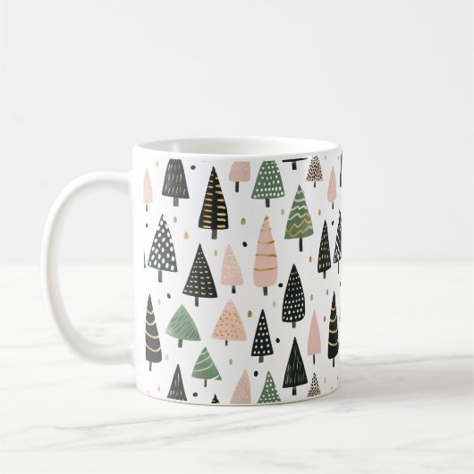 Modern Pink Christmas Tree Pattern Mug コーヒーマグカップ (左)