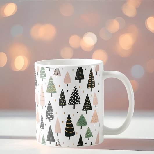 Modern Pink Christmas Tree Pattern Mug コーヒーマグカップ