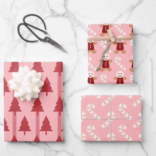 Modern Pink Christmas Wrapping Paper ラッピングペーパーシート (正面)