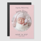 Modern Pink Circle Photo Magnet Birth Announcement (正面/裏面)