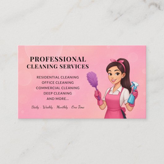 Modern Pink Cleaning Service Business Card 名刺 (正面)