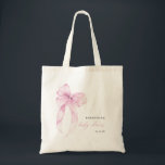 Modern Pink Coquette Bow Baby Shower トートバッグ<br><div class="desc">Celebrate the mom-to-be in style with this Modern Pink Coquette Bow Baby Shower Tote Bag. Featuring a chic pink bow design paired with elegant modern typography, this personalized tote adds a charming and feminine touch to any baby shower celebration. Perfect as a gift bag, favor bag, or keepsake for the...</div>