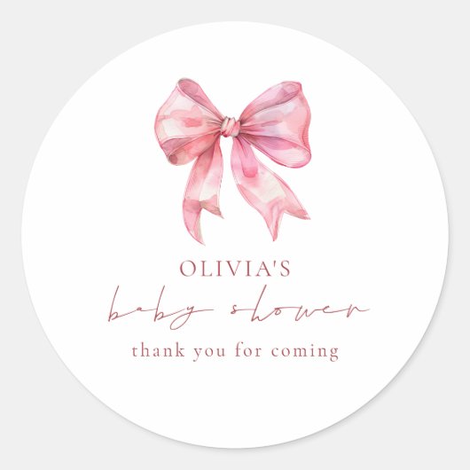 Modern Pink Coquette Bow Thank You Baby Shower  ラウンドシール (正面)