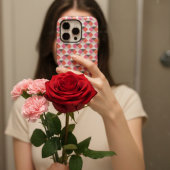 Modern Pink Coral Gray Geometric Harlequin Pattern iPhoneケース