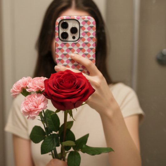 Modern Pink Coral Gray Geometric Harlequin Pattern iPhoneケース