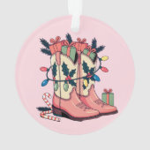 Modern Pink Cowgirl Western Boots Christmas オーナメント (裏面)