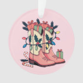 Modern Pink Cowgirl Western Boots Christmas オーナメント (正面)