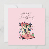 Modern Pink Cowgirl Western Boots Christmas シーズンカード (正面)