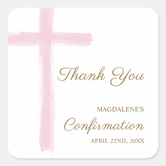 Modern Pink Cross Thank You Confirmation スクエアシール (正面)