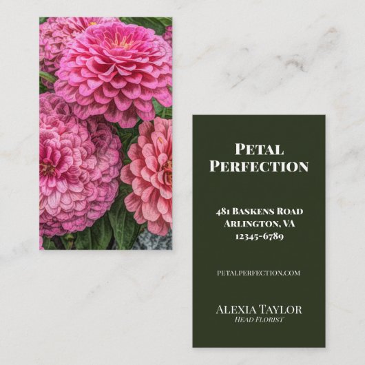 Modern Pink Dahlias 名刺 (正面/裏面)