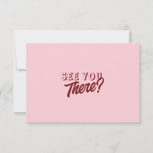 Modern Pink Deep Red Retro Bold Unique Wedding  出欠カード (裏面)