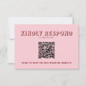 Modern Pink Deep Red Retro Unique QR Code Wedding  出欠カード (正面)